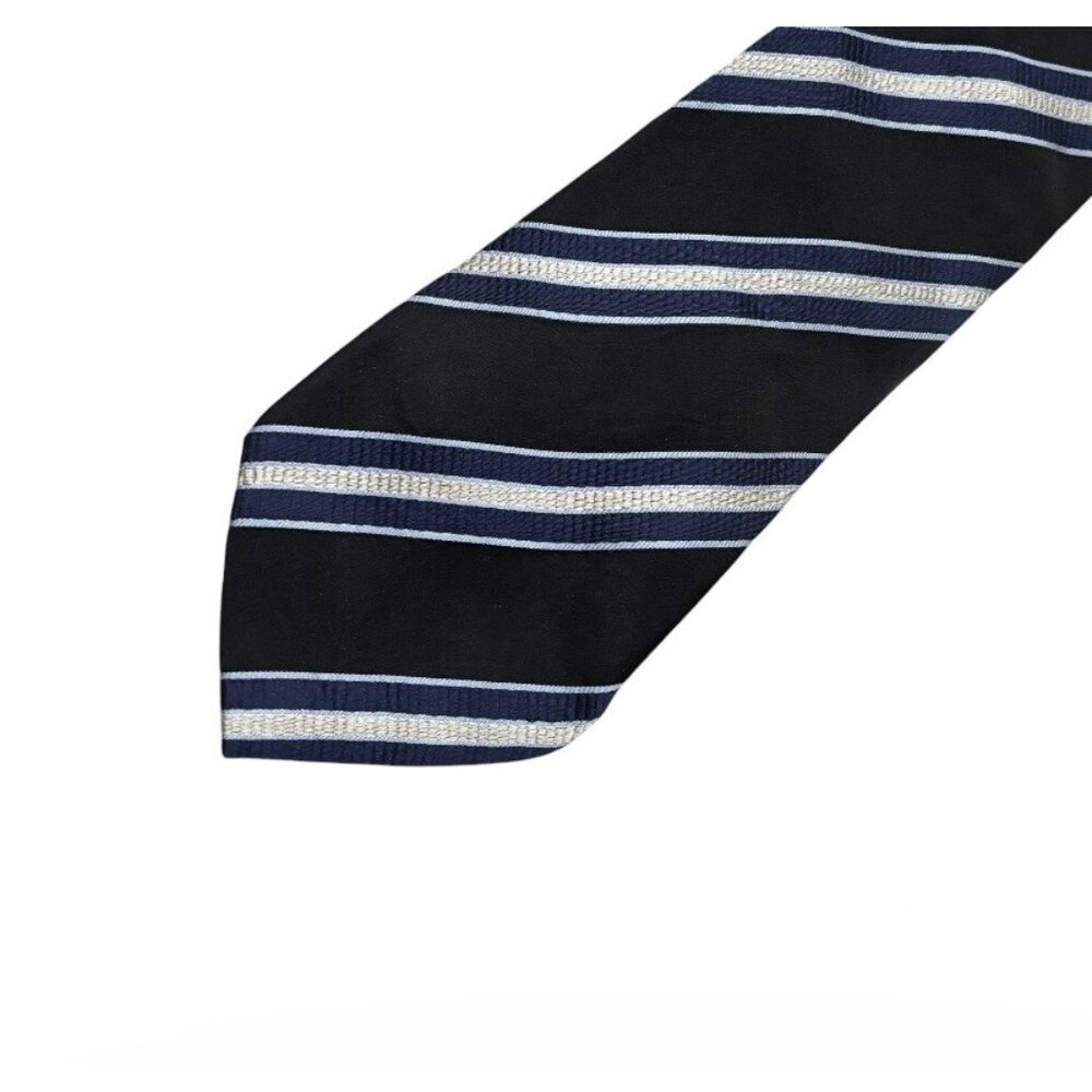 Mens Silk Neck Tie Countless Mara Navy Blue Silver Stripe